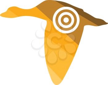 Flying duck  silhouette with target  icon. Flat color design. Vector illustration.