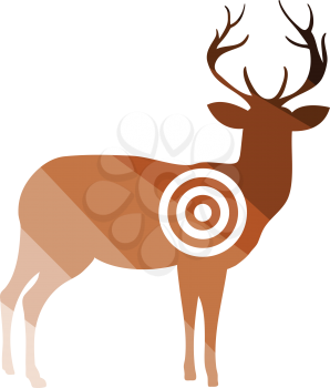 Deer silhouette with target  icon. Flat color design. Vector illustration.
