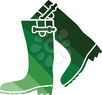 Hunter's rubber boots icon. Flat color design. Vector illustration.