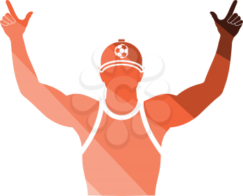 Football fan with hands up icon. Flat color design. Vector illustration.