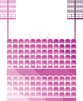 Stadium tribune with seats and light mast icon. Flat color design. Vector illustration.