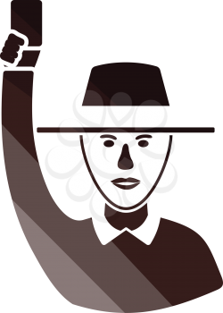 Cricket umpire with hand holding card icon. Flat color design. Vector illustration.