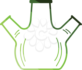 Icon of chemistry round bottom flask with triple throat. Flat color design. Vector illustration.