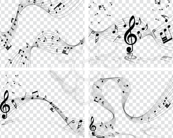 Musical Designs With Elements From Music Staff , Treble Clef And Notes in Black and White. Vector Illustration.