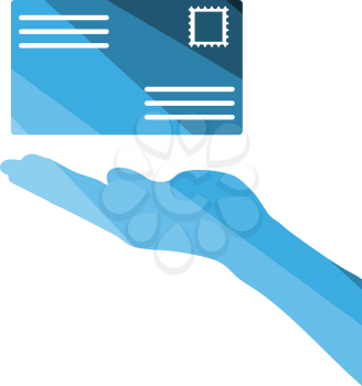 Hand holding letter icon. Flat color design. Vector illustration.