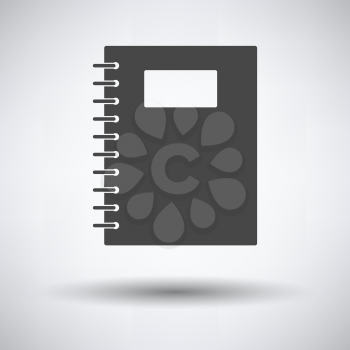 Exercise book with pen icon on gray background, round shadow. Vector illustration.