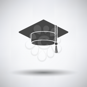 Graduation cap icon on gray background, round shadow. Vector illustration.