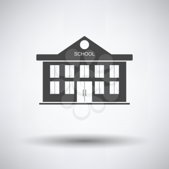 School building icon on gray background, round shadow. Vector illustration.