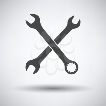 Crossed wrench  icon on gray background, round shadow. Vector illustration.