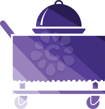 Restaurant  cloche on delivering cart icon. Flat color design. Vector illustration.