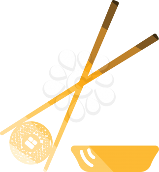 Sushi with sticks icon. Flat color design. Vector illustration.