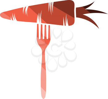 Diet carrot on fork icon. Flat color design. Vector illustration.