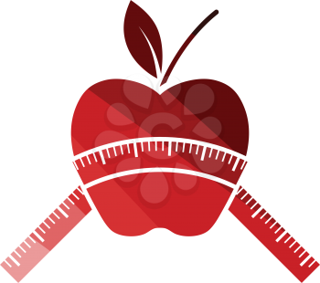 Apple with measure tape icon. Flat color design. Vector illustration.