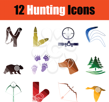 Set of hunting icons. Gradient color design. Vector illustration.