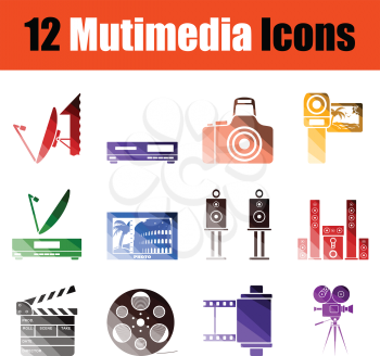 Set of multimedia icons. Gradient color design. Vector illustration.