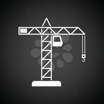 Icon of crane. Black background with white. Vector illustration.