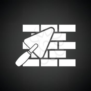 Icon of brick wall with trowel. Black background with white. Vector illustration.