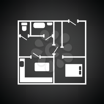 Icon of apartment plan. Black background with white. Vector illustration.
