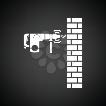 Icon of perforator drilling wall. Black background with white. Vector illustration.