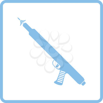 Icon of Fishing  speargun . Blue frame design. Vector illustration.