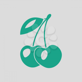Icon of Cherry. Gray background with green. Vector illustration.