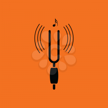 Tuning fork icon. Orange background with black. Vector illustration.