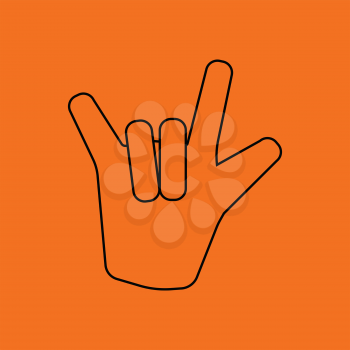 Rock hand icon. Orange background with black. Vector illustration.