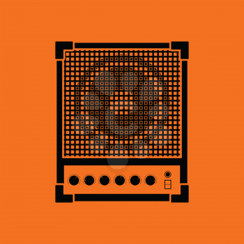Audio monitor icon. Orange background with black. Vector illustration.