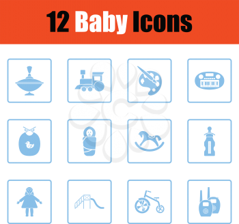 Set of baby icons.  Blue frame design. Vector illustration.
