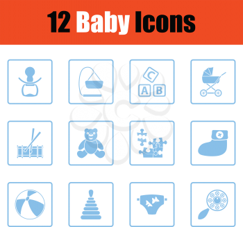 Set of baby icons.  Blue frame design. Vector illustration.