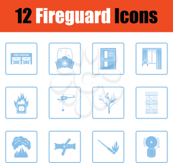 Set of fire service icons. Blue frame design. Vector illustration.