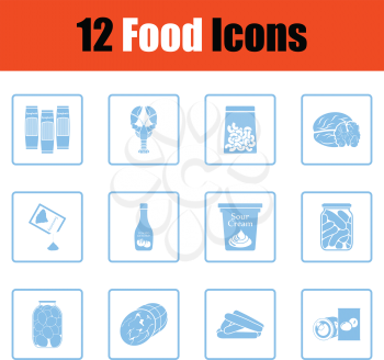 Set of food icons. Blue frame design. Vector illustration.