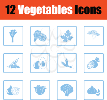 Vegetables icon set. Blue frame design. Vector illustration.