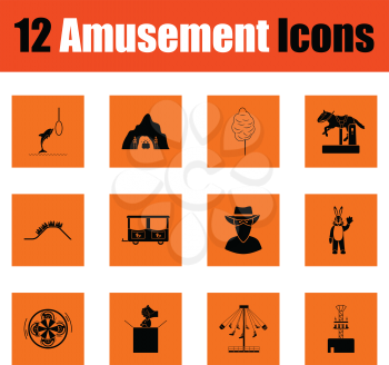 Amusement park icon set. Orange design. Vector illustration.
