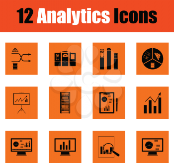 Analytics icon set. Orange design. Vector illustration.