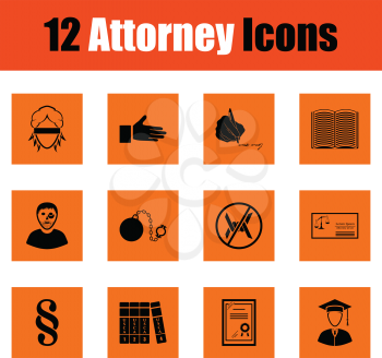 Set of attorney icons. Orange design. Vector illustration.