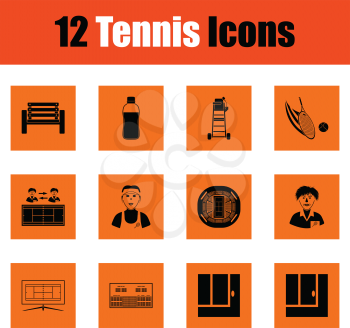 Tennis icon set. Orange design. Vector illustration.