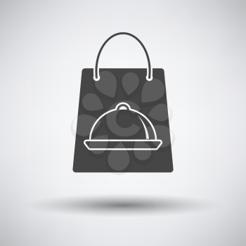 Paper Bag With Cloche Icon. Dark Gray on Gray Background With Round Shadow. Vector Illustration.