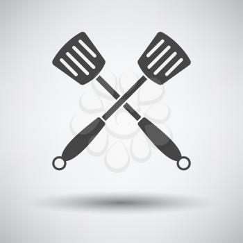 Crossed Frying Spatula. Dark Gray on Gray Background With Round Shadow. Vector Illustration.