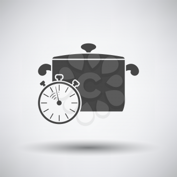 Pan With Stopwatch Icon. Dark Gray on Gray Background With Round Shadow. Vector Illustration.