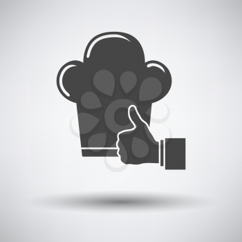 Thumb Up To Chef Icon. Dark Gray on Gray Background With Round Shadow. Vector Illustration.
