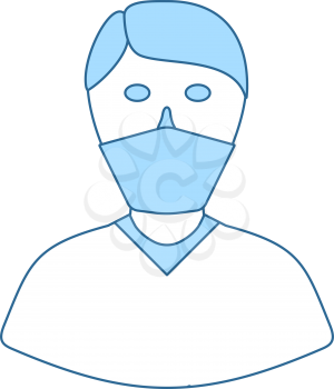 Medical Face Mask Icon. Thin Line With Blue Fill Design. Vector Illustration.
