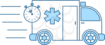 Fast Ambulance Car Icon. Thin Line With Blue Fill Design. Vector Illustration.
