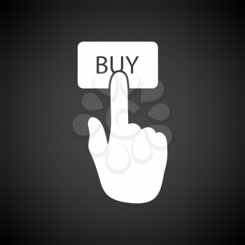 Finger Push The Buy Button Icon. White on Black Background. Vector Illustration.