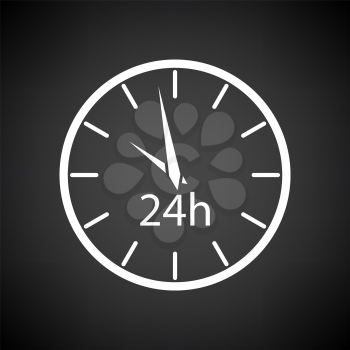 24 Hours Clock Icon. White on Black Background. Vector Illustration.