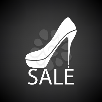 High Heel Shoe On Sale Sign Icon. White on Black Background. Vector Illustration.