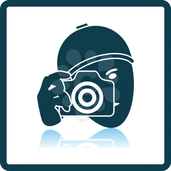 Detective With Camera Icon. Square Shadow Reflection Design. Vector Illustration.
