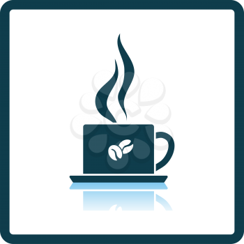 Smoking Cofee Cup Icon. Square Shadow Reflection Design. Vector Illustration.