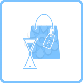 Sale Bag With Hourglass Icon. Blue Frame Design. Vector Illustration.