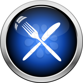 Fork And Knife Icon. Glossy Button Design. Vector Illustration.
